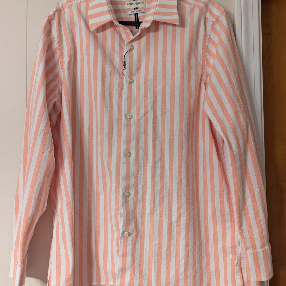 Women's Peach and White Striped Button-Down Shirt